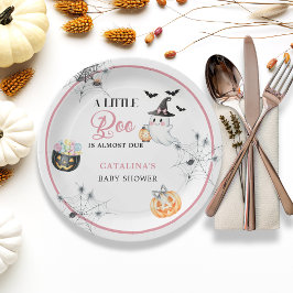 Plato De Papel Baby Shower fantasma de Halloween rosa