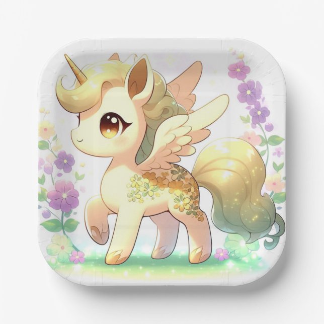 Plato De Papel Baby Shower feliz de Unicorn (Anverso)