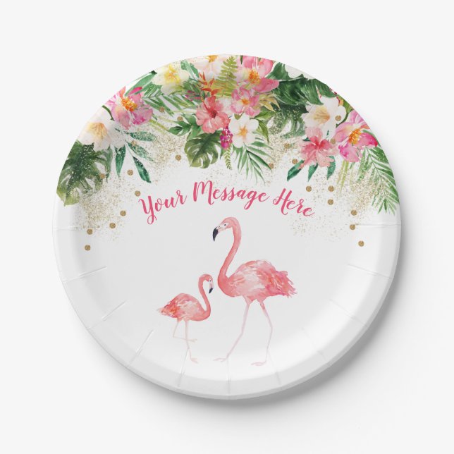 Plato De Papel Baby Shower Flamingo Tropical (Anverso)