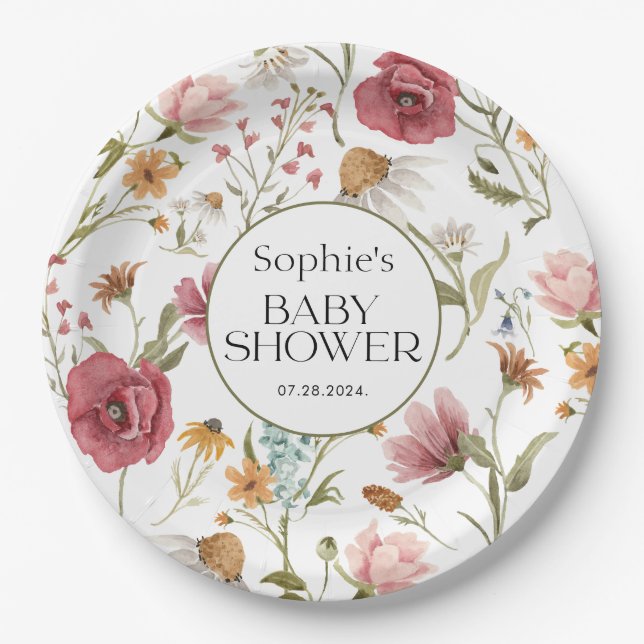 Plato De Papel Baby Shower floral (Anverso)