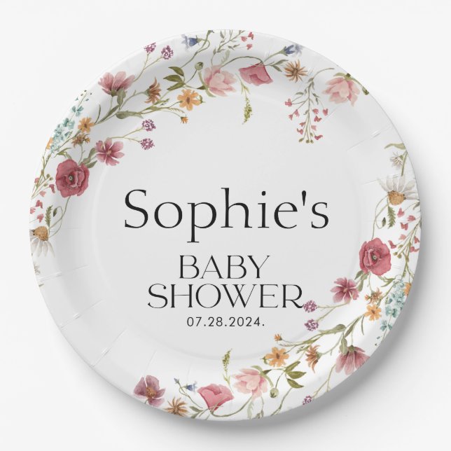 Plato De Papel Baby Shower Floral (Anverso)