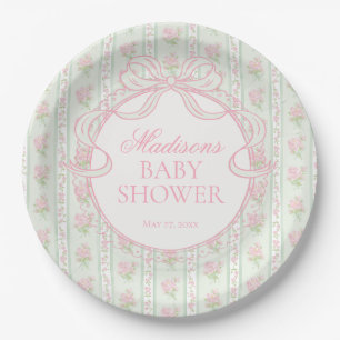 Plato De Papel Baby Shower Floral Antiguo Verde Elegante