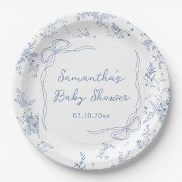 Plato De Papel Baby Shower floral Blue Bow