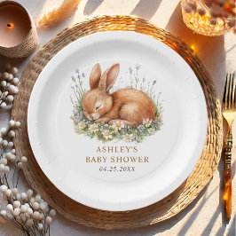 Plato De Papel Baby Shower Floral Bunny Rabbit