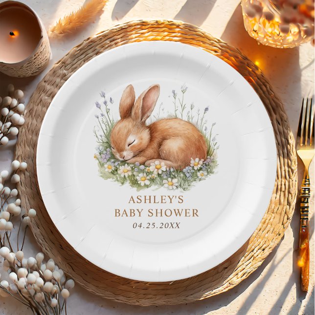 Plato De Papel Baby Shower Floral Bunny Rabbit (Subido por el creador)