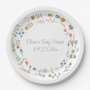 Plato De Papel Baby Shower floral de acuarela personalizada