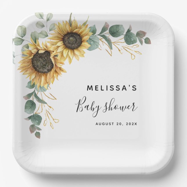 Plato De Papel Baby Shower floral de Eucalyptus (Anverso)