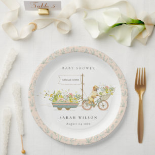 Plato De Papel Baby Shower floral de Golden Retriever de cosecha 