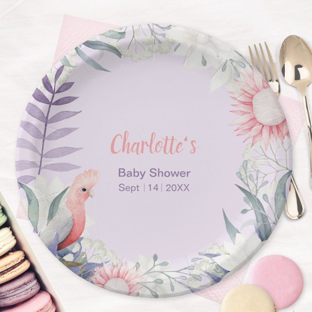Plato De Papel Baby Shower floral de lavanda encantada (Enchanted Lavender Floral Baby Shower Paper Plates ©Susanne Sachers - Sunny Mind 🌞)