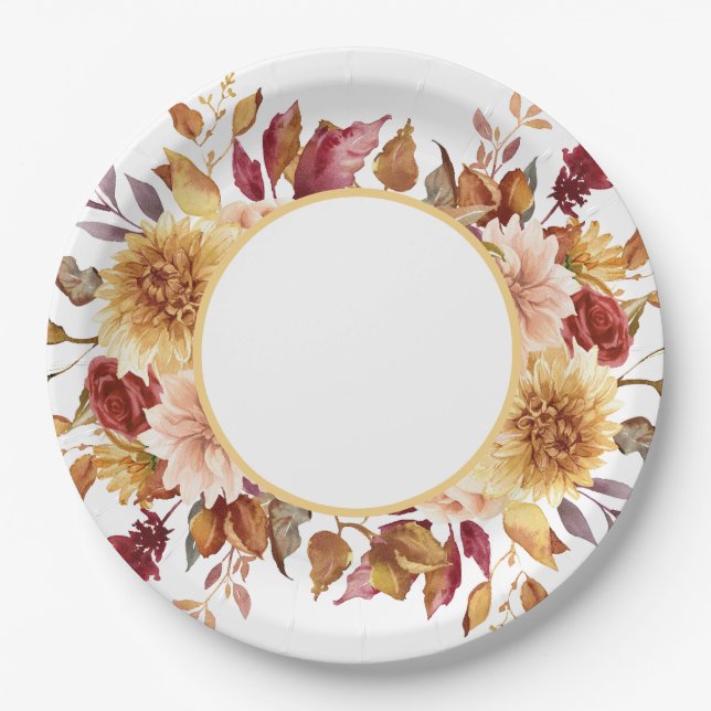 Plato De Papel Baby Shower Floral de Otoño  (Anverso)