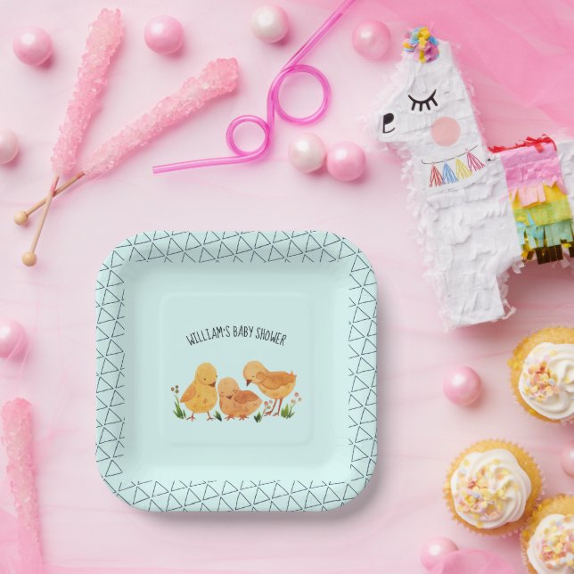 Plato De Papel Baby Shower floral de pollo en primavera (Fiesta)