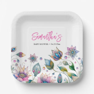 Plato De Papel Baby Shower floral desechable