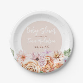 Plato De Papel Baby Shower floral neutro