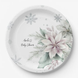 Plato De Papel Baby Shower Floral Nieve de Invierno