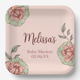 Plato De Papel Baby Shower Floral rosa