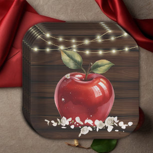 Plato De Papel Baby Shower floral ruso de Apple roja