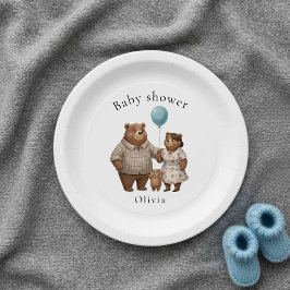 Plato De Papel Baby Shower for Boy Blue Balloon Teddy Bear