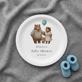 Plato De Papel Baby Shower for Boy Blue Balloon Teddy Bear
