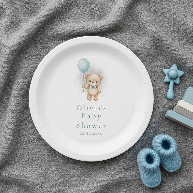 Plato De Papel Baby Shower for Boy Blue Balloon , Teddy Bear Bow (Subido por el creador)