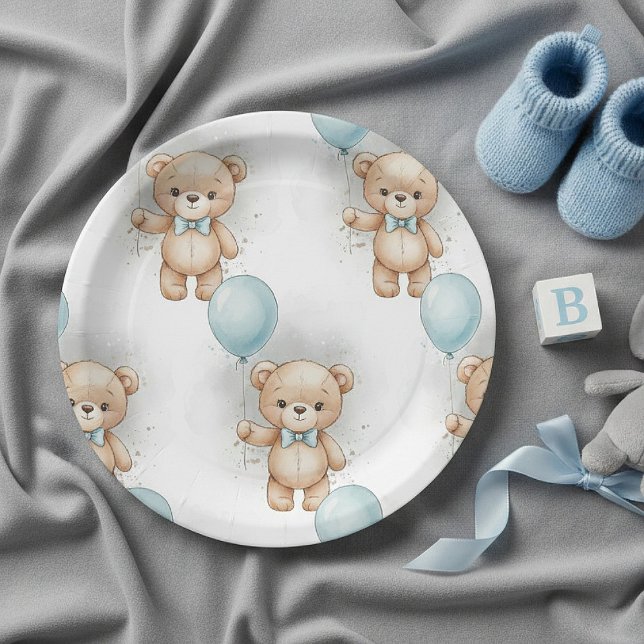Plato De Papel Baby Shower for Boy Blue Balloon , Teddy Bear Bow (Subido por el creador)