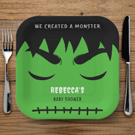 Plato De Papel Baby Shower Frankenstein Monster Halloween