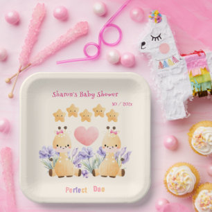 Plato De Papel Baby Shower gemelo   Cute Giraffe Baby Shower
