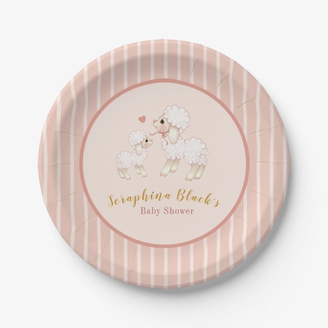 Plato De Papel Baby Shower Girly Pink Lamb (Anverso)