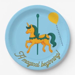 Plato De Papel Baby Shower/Globos de Unicornio caprichosos