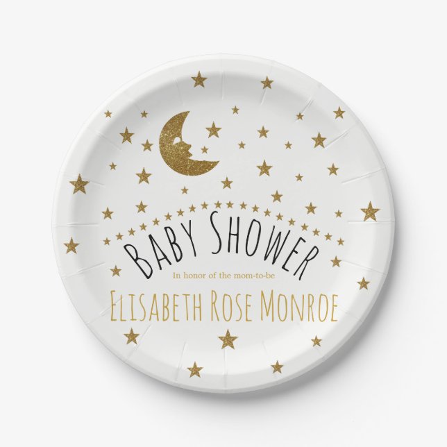 Plato De Papel Baby Shower Gold Moon and Stars (Anverso)