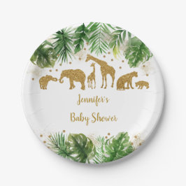 Plato De Papel Baby Shower Gold Safari Animal