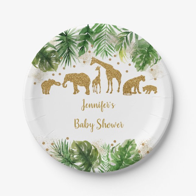Plato De Papel Baby Shower Gold Safari Animal (Anverso)