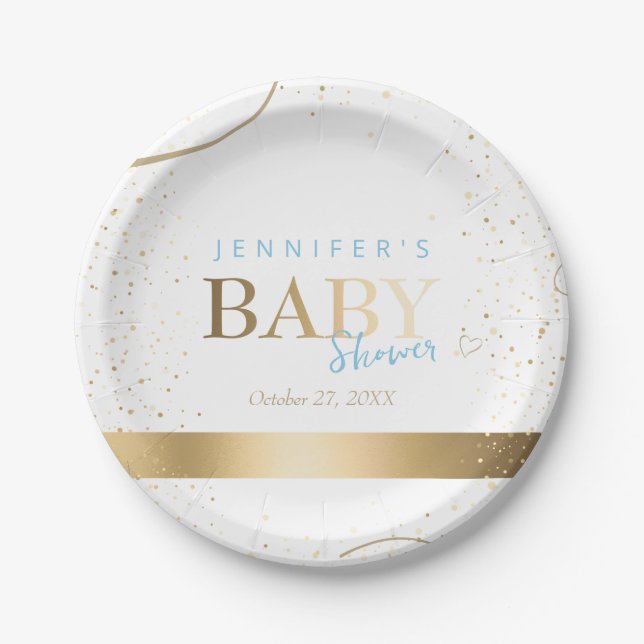 Plato De Papel Baby Shower Gold Sparkboy (Anverso)