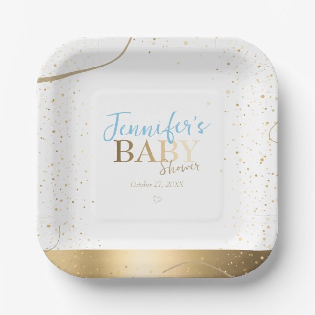Plato De Papel Baby Shower Gold Sparkboy (Anverso)
