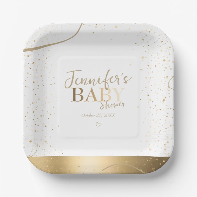 Plato De Papel Baby Shower Gold Sparkle (Anverso)