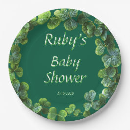 Plato De Papel Baby Shower Green Clovers