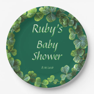 Plato De Papel Baby Shower Green Clovers