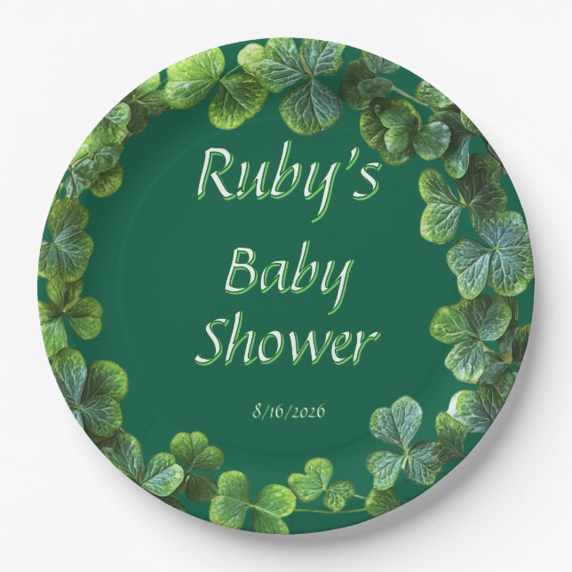 Plato De Papel Baby Shower Green Clovers (Anverso)