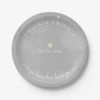 Plato De Papel Baby Shower gris de estrella pequeña