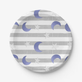 Plato De Papel Baby Shower Gris y Blue Moon and Stars
