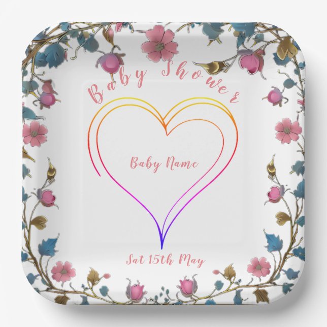 Plato De Papel Baby Shower Heart (Anverso)