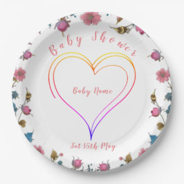 Plato De Papel Baby Shower Heart