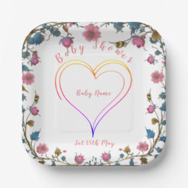 Plato De Papel Baby Shower Heart