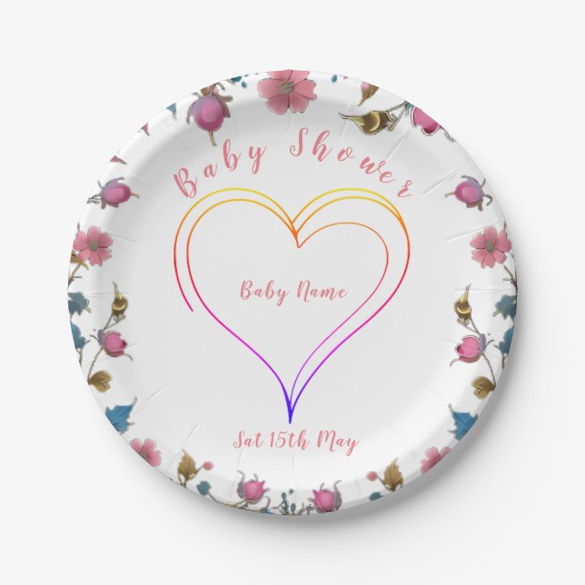 Plato De Papel Baby Shower Heart (Anverso)
