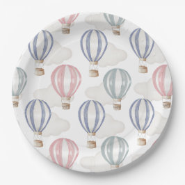 Plato De Papel Baby Shower Hot Air Balloons Gender Neutral