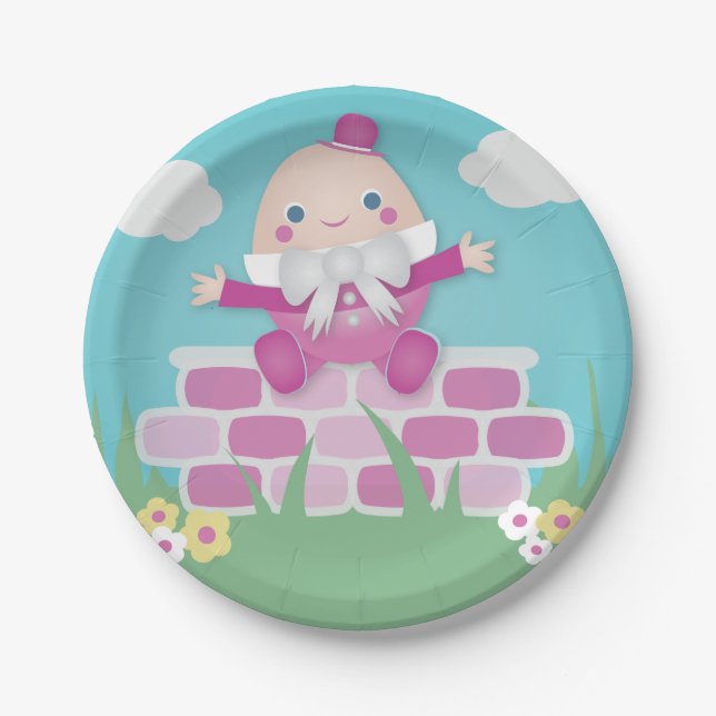 Plato De Papel Baby Shower humpty humpty rosado (Anverso)
