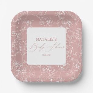 Plato De Papel Baby Shower inmaculado floral rosa vintage