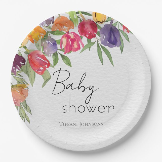Plato De Papel Baby Shower inspirado en Tulip Fantasy Floral (Anverso)