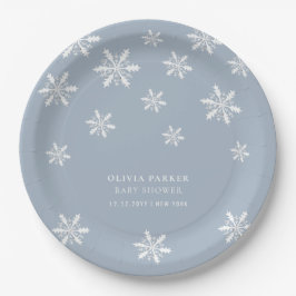 Plato De Papel Baby Shower Light Blue Boho Winter Snowflake
