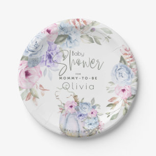 Plato De Papel Baby Shower   Lilac Blue Pumpkin Peony Floral