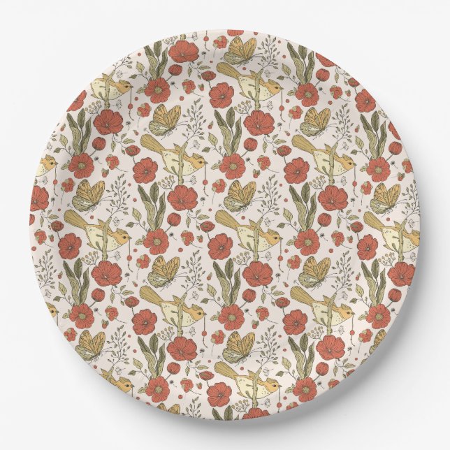 Plato De Papel Baby Shower | Mariposas y flores poéticas (Anverso)